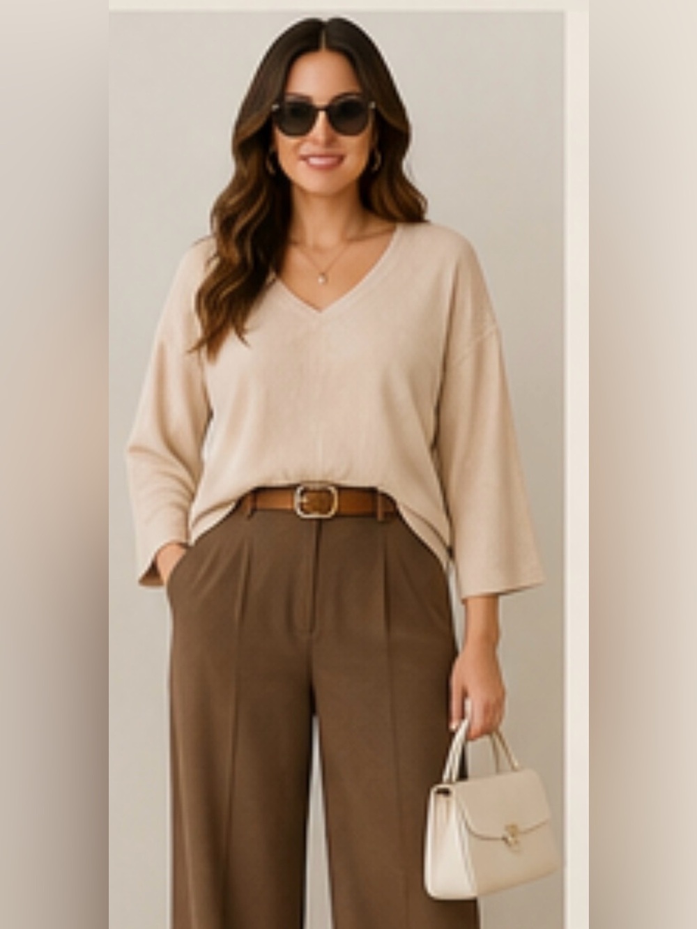 J.Jill XL Cream Ribbed Corduroy‎ V-Neck Top Soft Stretch Long Sleeve